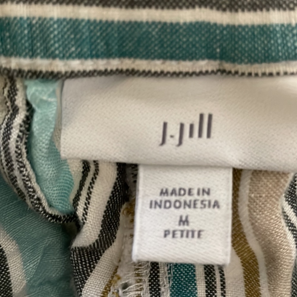 J. Jill Womans Pants Linen Blend Pull-On Tie Waist Tan Striped Petite Medium - Picture 7 of 10